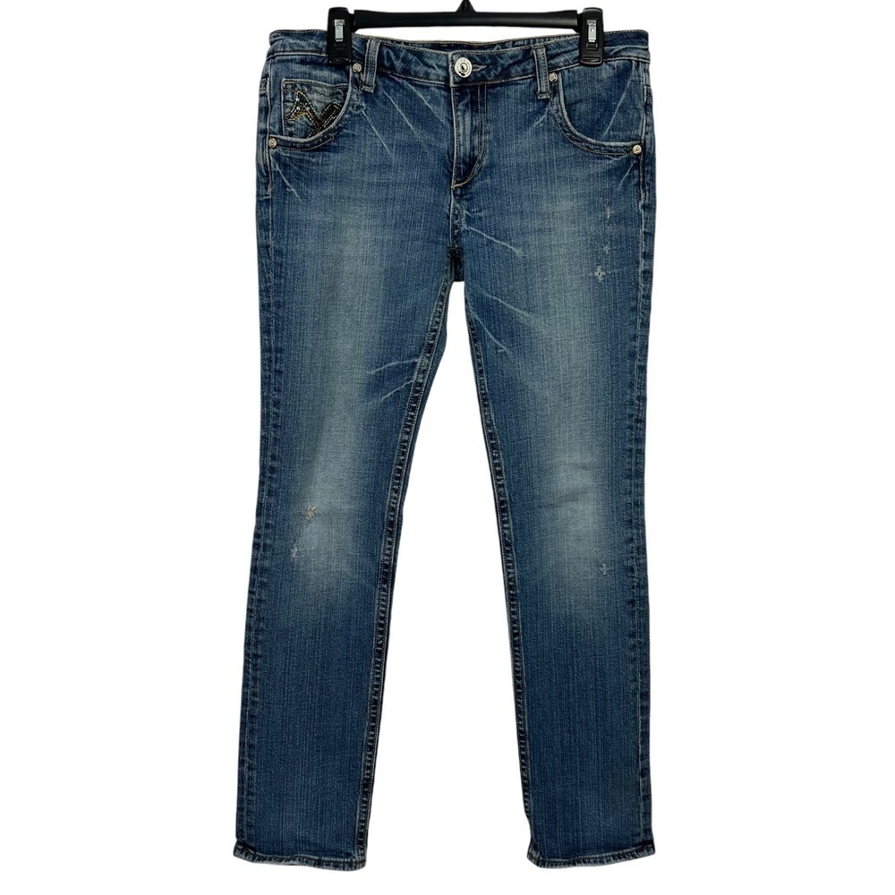 Vigoss Jr. Women’s Blue Jeans Sz 11 Distress Rip/Torn Button Back Pockets Flaws